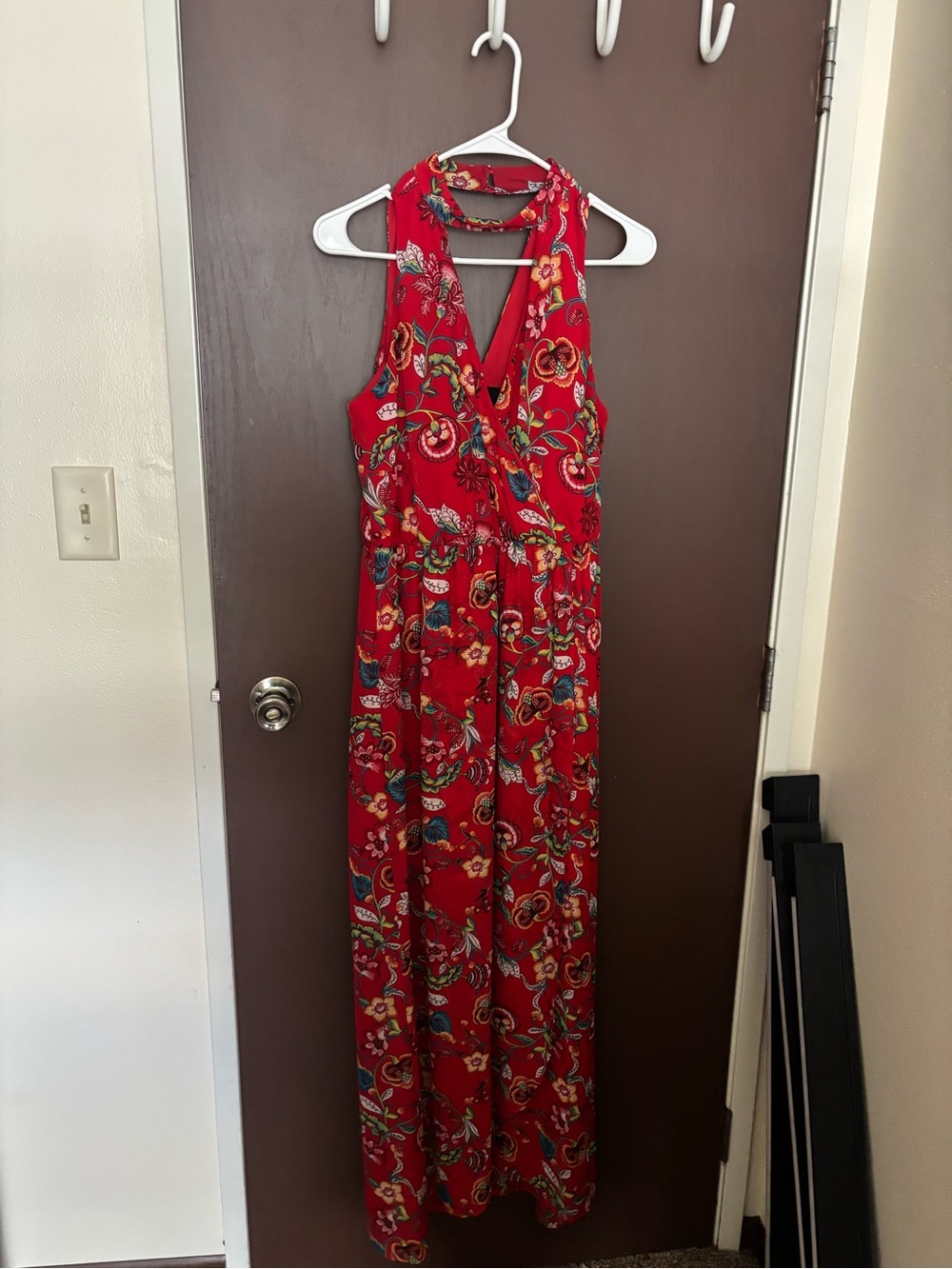 Red Floral Sleeveless Wrap Maxi Dress